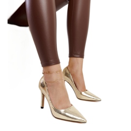 Vinos stilettos charol oro dorado