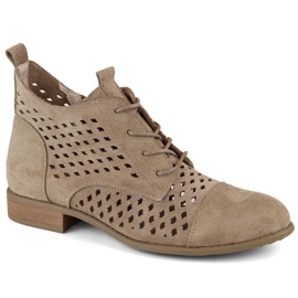 Botines de mujer de ante calado y tacón bajo, beige Jezzi ASA142-45