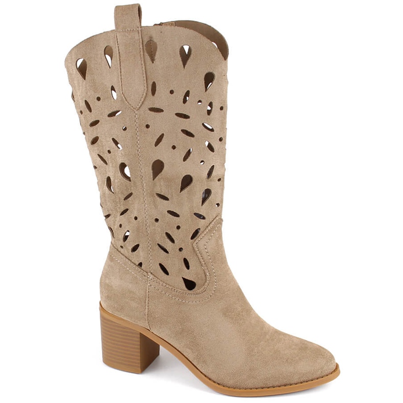 M. DASZYŃSKI Botas de mujer de ante calado, beige oscuro M.Daszyński MR2337-3 M. DASZYŃSKI Botas de mujer de ante calado, beige oscuro M.Daszyński MR2337-3