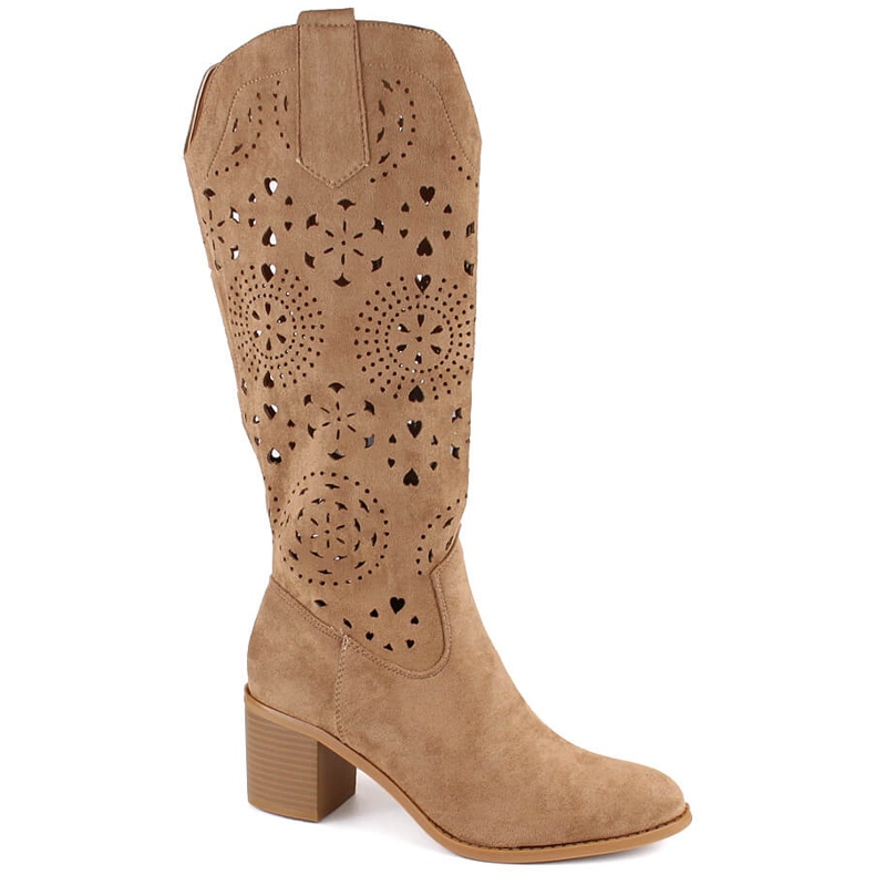 M. DASZYŃSKI Botas de mujer de ante caladas con tacón alto, beige M.Daszyński MR2337-7 M. DASZYŃSKI Botas de mujer de ante caladas con tacón alto, beige M.Daszyński MR2337-7