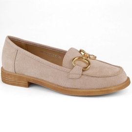 Zapatos mujer ante, mocasines tacón bajo, beige Vinceza 58235