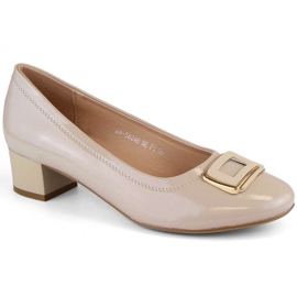 Zapatos mujer charol beige con tacón alto, Vinceza 58248