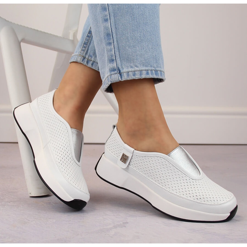Zapatos deportivos sin cordones para mujer, cómodos, de piel, blanco, T.Sokolski 456