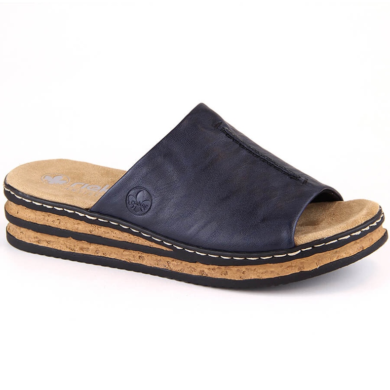 Sandalias cuña mujer cómodas, azul marino, Rieker 62905-14