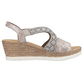 Sandalias de mujer cómodas con cuña slip-on multicolor Rieker 61916-91 beige