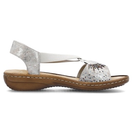 Sandalias cómodas de mujer tipo slip-on con elástico metalizado Rieker 60880-90 plata