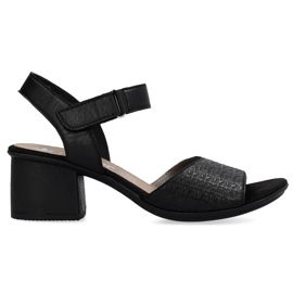 Sandalias de mujer cómodas de piel con tacón y velcro, negro Rieker 64693-00