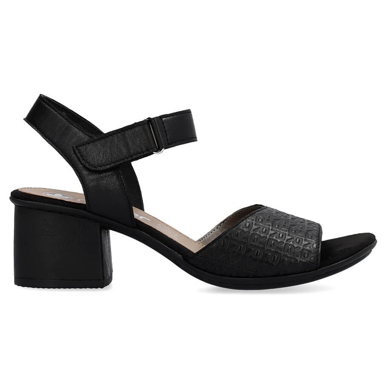 Sandalias de mujer cómodas de piel con tacón y velcro, negro Rieker 64693-00