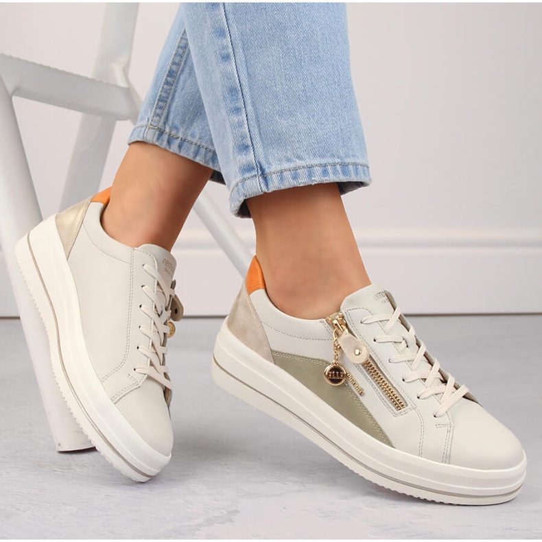 Deportivas mujer cómodas piel beige Remonte D1C01-81