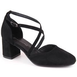 Sandalias de mujer elegantes de ante con tacón alto, negro Potocki SZ12341 Sandalias de mujer elegantes de ante con tacón alto, negro Potocki SZ12341