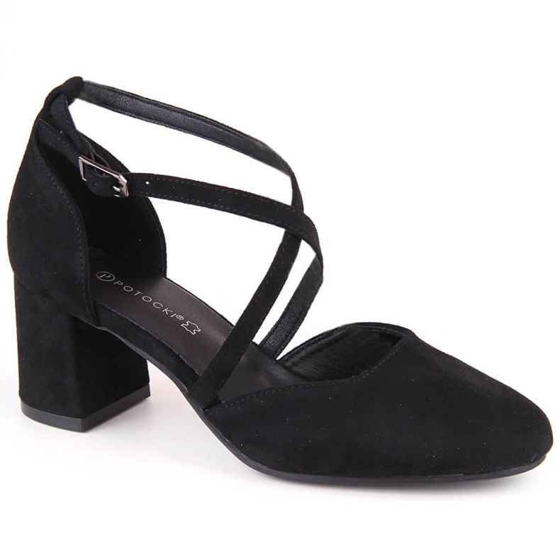 Sandalias de mujer elegantes de ante con tacón alto, negro Potocki SZ12341