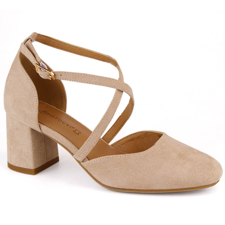 Sandalias de mujer elegantes de ante con tacón alto, beige Potocki SZ12341
