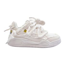 Zapatillas De Mujer Con Cordones Gruesos Blanco Miatora