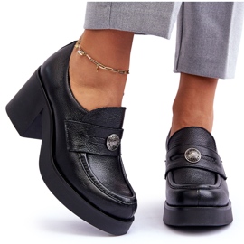 Lemar Zapatos De Mujer De Piel Con Tacón Negros