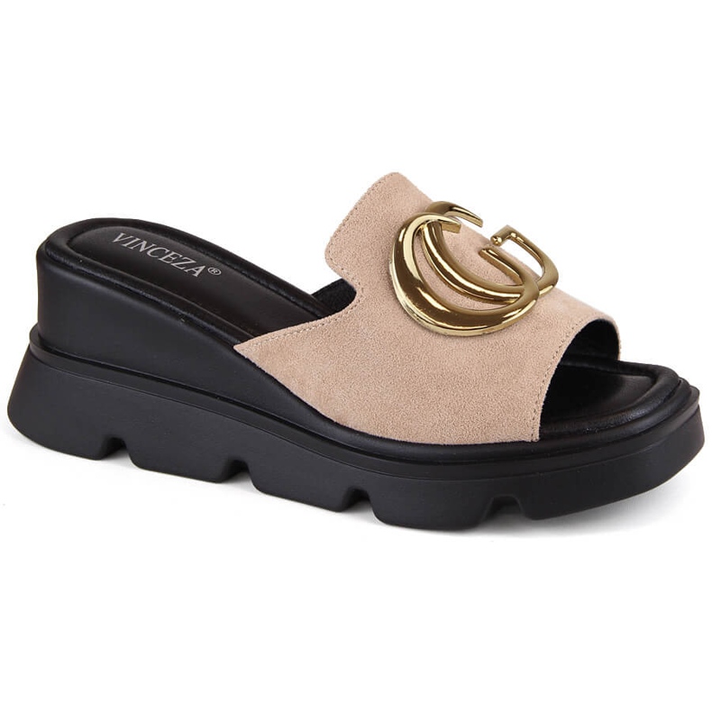 Pantuflas cuña mujer ante beige Vinceza 58295
