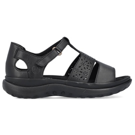 Sandalias mujer cómodas de piel con velcro, negro Rieker 64865-01
