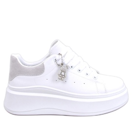 Liezel Zapatillas cuña gris con colgante blanco