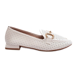 Mocasines Mujer Tacón Plano Con Decoración, Blanco Iluvana