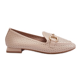 Mocasines Mujer Tacón Plano Con Decoración, Beige Iluvana