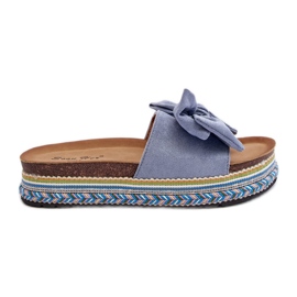 Chanclas de Mujer con Plataforma y Lazo, Azul Evatria