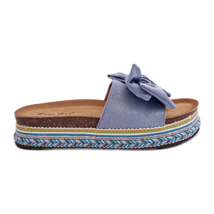 Chanclas de Mujer con Plataforma y Lazo, Azul Evatria