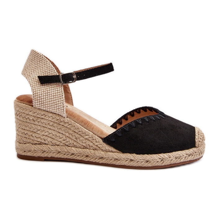 Sandalias Alpargatas De Ante Con Cuña Y Trenza, Negro Raylin