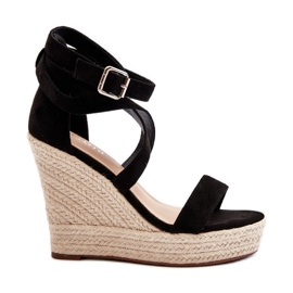 Sandalias de cuña con trenza, Negro Salthe