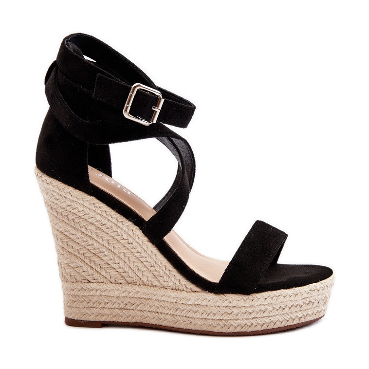 Sandalias de cuña con trenza, Negro Salthe
