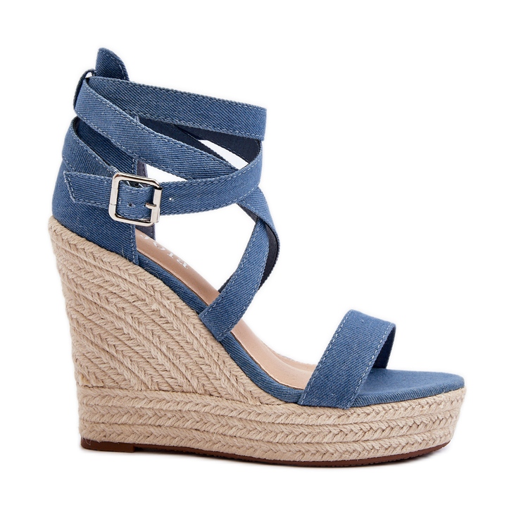 Sandalias cuña denim con trenza, Azul Salthe