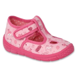 Pantuflas infantiles befado con velcro 630P014, rosa con estampados rosado