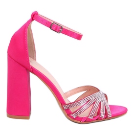 Sandalias de tacón Nikitai fucsia con pedrería rosa