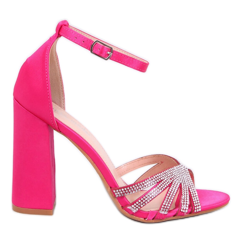 Sandalias de tacón Nikitai fucsia con pedrería rosado