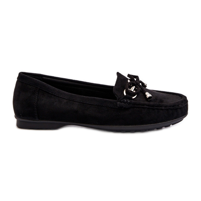 Mocasines de mujer de ante con decoración, Negro Daphikaia