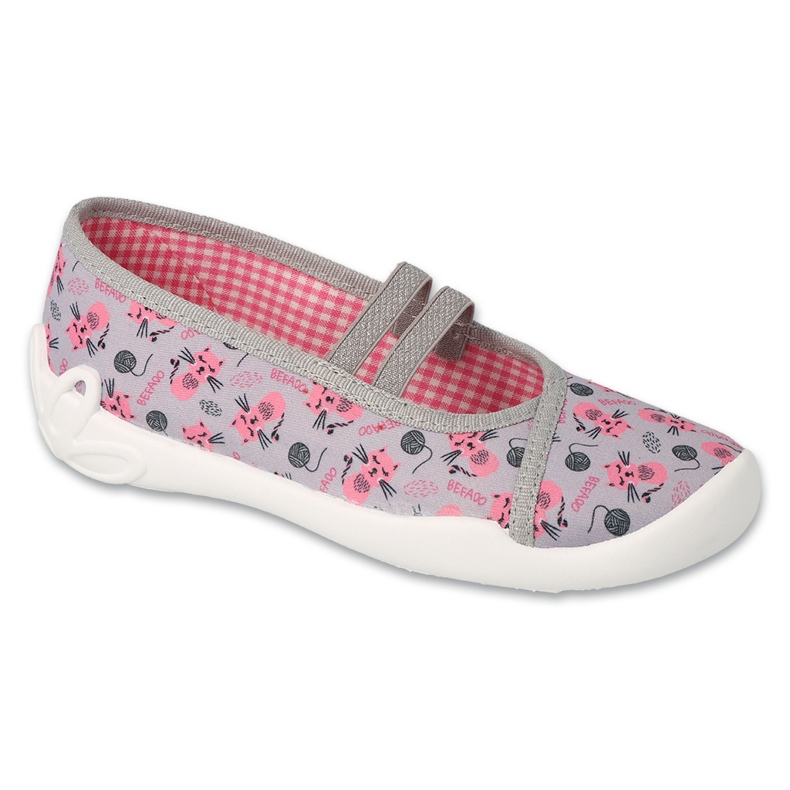 Pantuflas infantiles befado 116Y327, gris con gatitos rosas rosado Pantuflas infantiles befado 116Y327, gris con gatitos rosas rosado