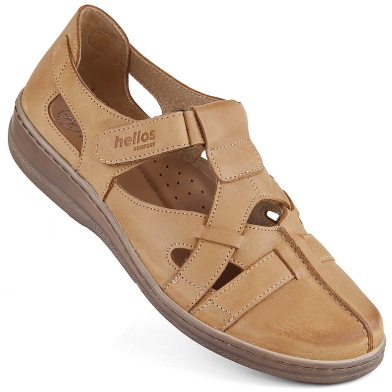 Zapatos mujer cómodos piel calada con velcro marrón Helios 423.07 beige Zapatos mujer cómodos piel calada con velcro marrón Helios 423.07 beige