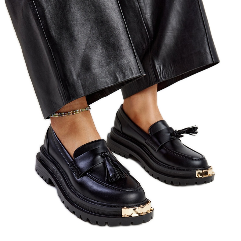 Mocasines macizos negros con inserciones doradas Tuga Mocasines macizos negros con inserciones doradas Tuga