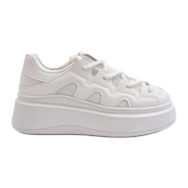 Zapatillas De Mujer Con Cordones Gruesos Vinali Blanco