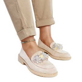 Mocasines de ante beige claro con cristales Zemzem