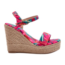 Sandalias Cuña Trenzada Anihazra Fucsia Estampada rosa