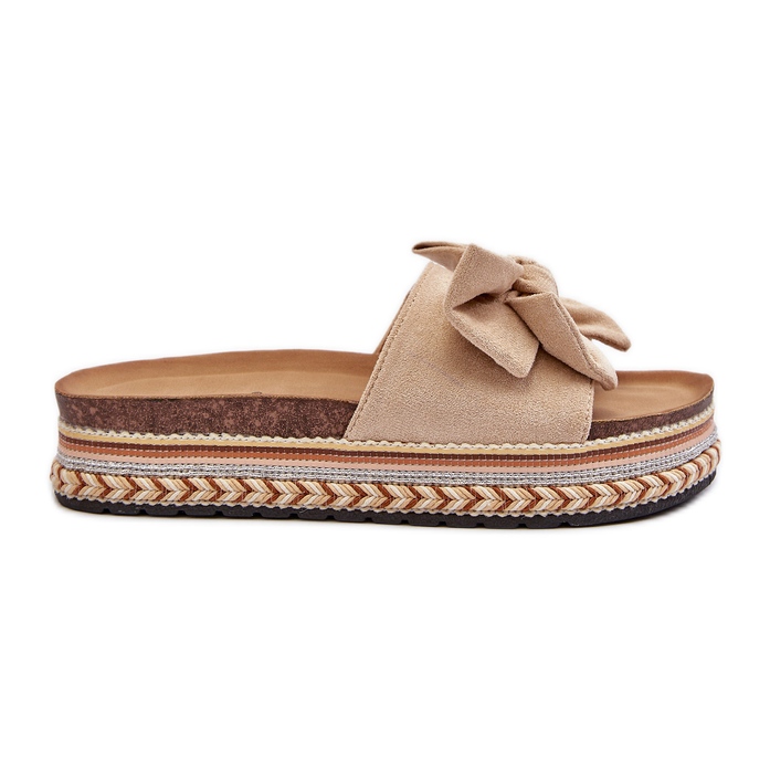 Chanclas de mujer beige con plataforma y lazo Evatria