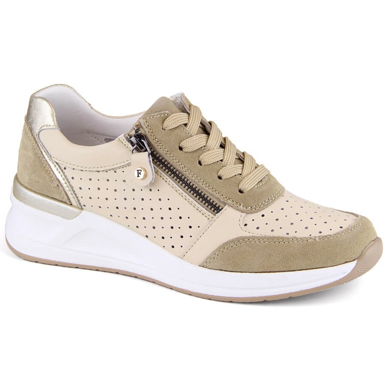 Zapatos deportivos con cuña para mujer en piel, beige, calados Filippo DP6011 Zapatos deportivos con cuña para mujer en piel, beige, calados Filippo DP6011