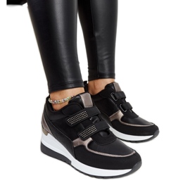 Deportivas de cuña negras decoradas con pedrería Asmeret negro