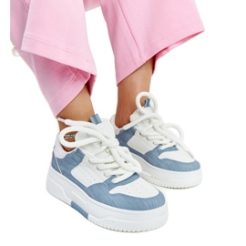 Deportivas plataforma blancas y azules blanco