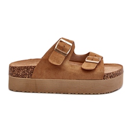 Chanclas de mujer Camel Lolpey con plataforma y hebillas marrón