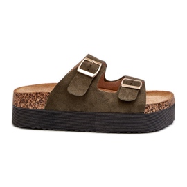 Chanclas Mujer Plataforma Hebillas Verde Lolpey