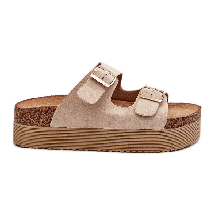 Chanclas Mujer Plataforma Hebillas Beige Lolpey