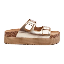 Chanclas de mujer con plataforma y hebillas Lolpey doradas dorado