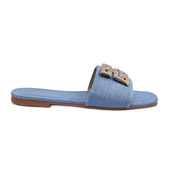 Chanclas de Mujer Vaqueras con Tacón Plano y Adorno, Azul Inaile
