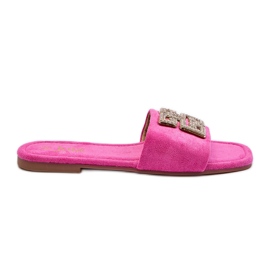 Chanclas de mujer de tacón plano con decoración inaile fucsia rosado