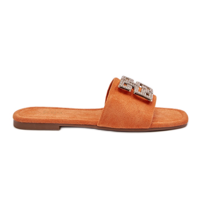 Chanclas de mujer de tacón plano con decoración, naranja Inaile